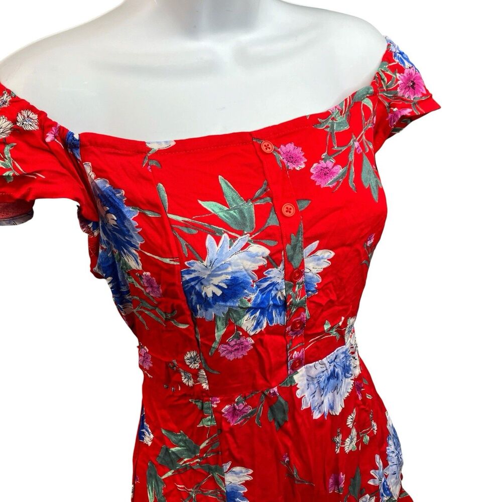Band of Gypsies Maxi Dress Womens S Red Floral Off Shoulder Waist Tie‎ Romantic - Picture 10 of 11